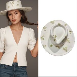 ANTHROPOLOGIE Floral Embroidered Rancher white and green.